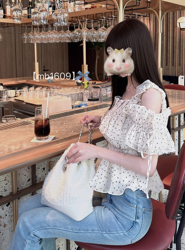 <預訂> JP 波波點千層酥褶邊露肩上衣 | 三色入
