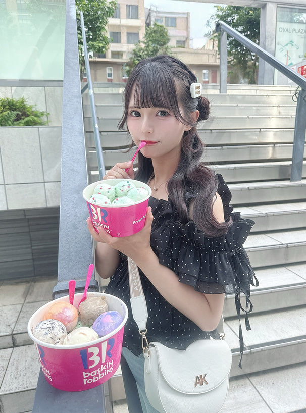 <預訂> JP 波波點千層酥褶邊露肩上衣 | 三色入