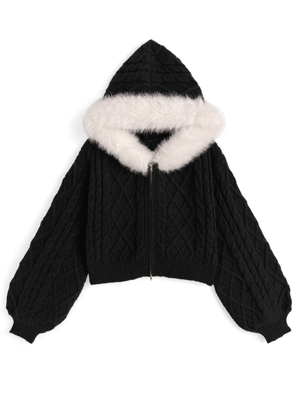 <現貨> 毛絨連帽麻花針織保暖外套 | 五色入