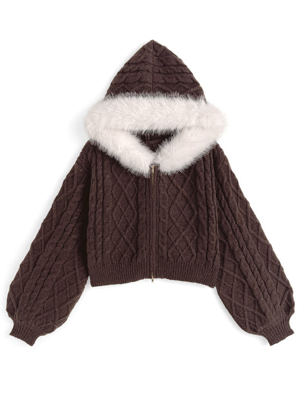 <現貨> 毛絨連帽麻花針織保暖外套 | 五色入