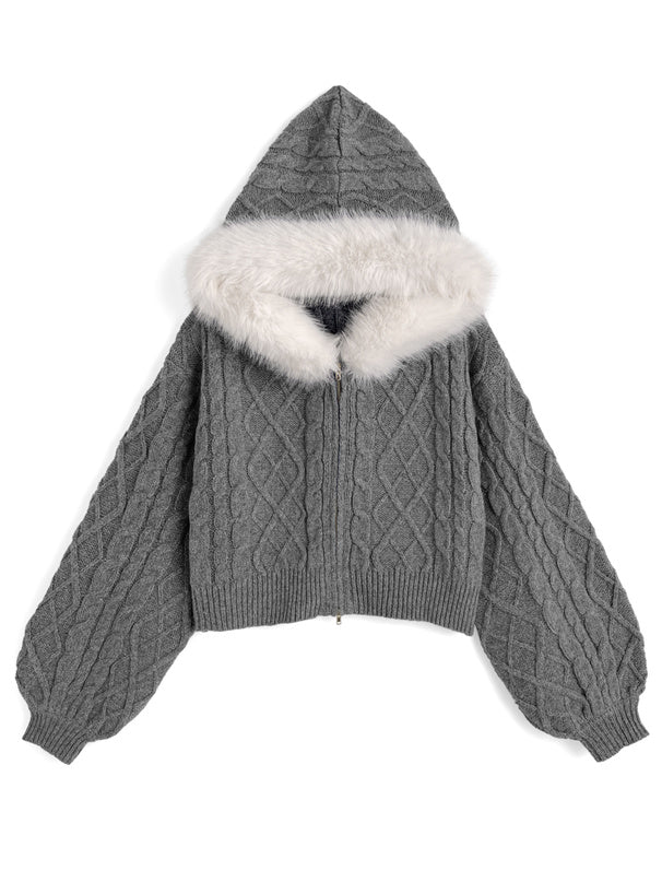 <現貨> 毛絨連帽麻花針織保暖外套 | 五色入