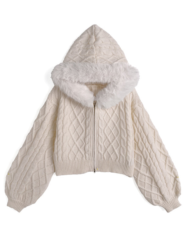<現貨> 毛絨連帽麻花針織保暖外套 | 五色入