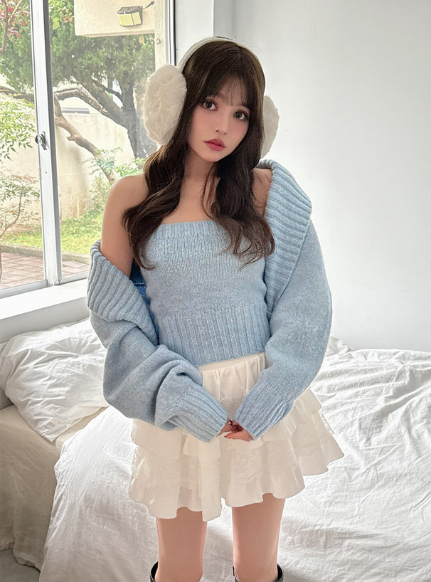 <預訂> JP ILLIT IROHA同款🐰短上衣與露肩針織兩件套裝｜四色入