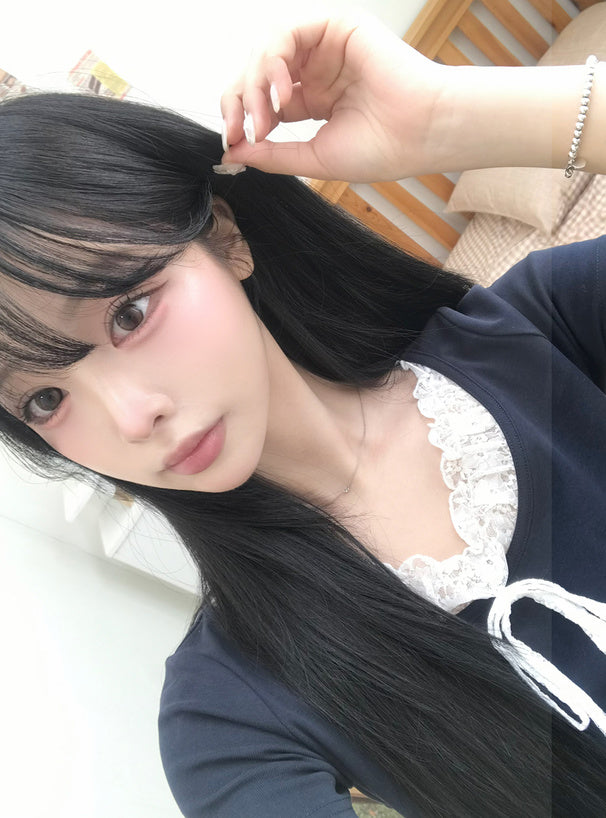 <預訂> JP 蕾絲層疊風格柔和荷葉邊拼接上衣 | 兩色入