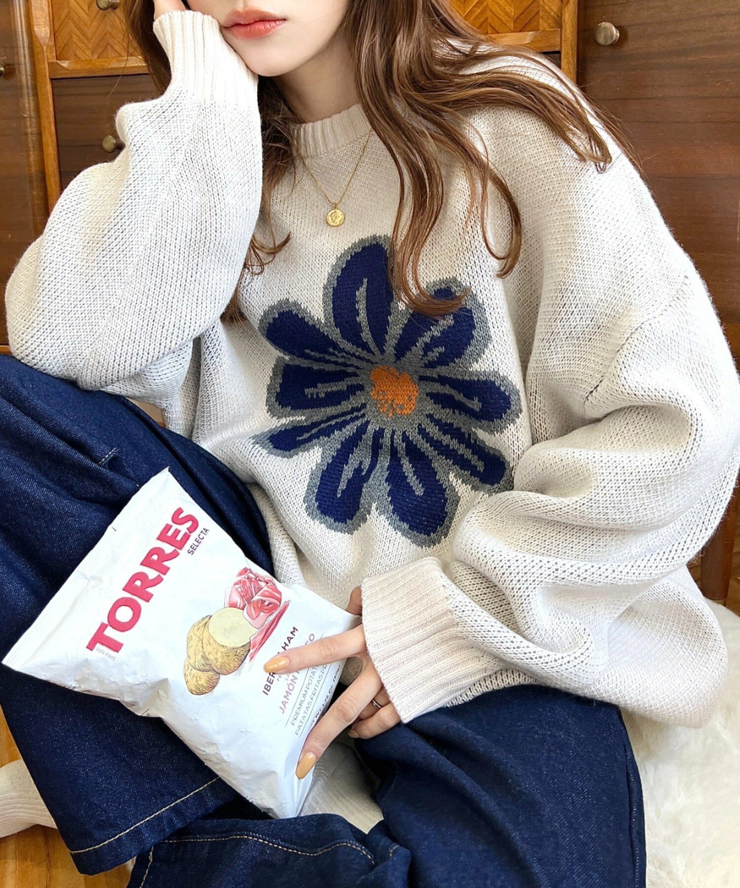 <預訂> 日牌MM 花卉提花針織上衣｜四色入