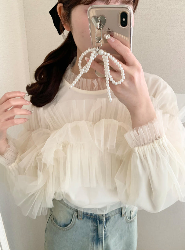 <預訂> JP 薄紗荷葉邊對接襯衫｜三色入