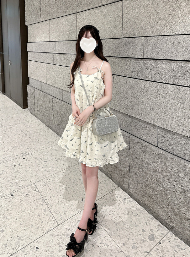 <預訂> JP 花卉印花緞帶荷葉邊吊帶連身裙Ops