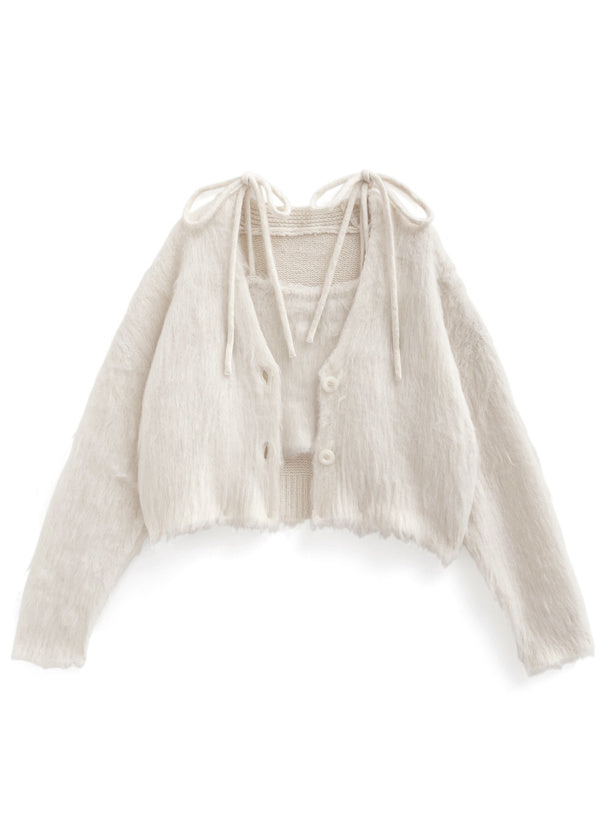 <預訂> 吊帶衫+毛絨針織外套兩件套裝｜四色入