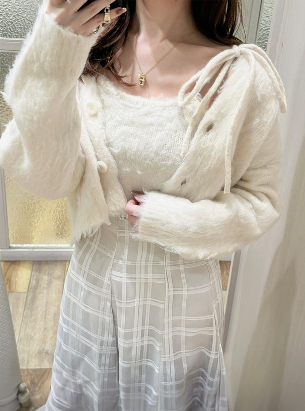 <預訂> 吊帶衫+毛絨針織外套兩件套裝｜四色入