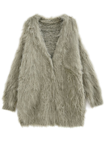 <預訂> JP 羊毛混紡長版毛絨針織開胸外套｜五色入