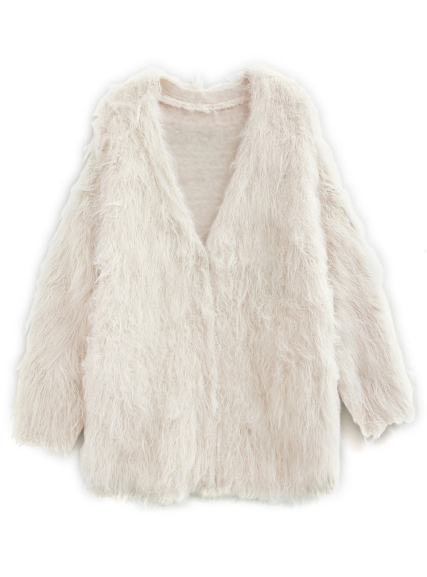 <預訂> JP 羊毛混紡長版毛絨針織開胸外套｜五色入