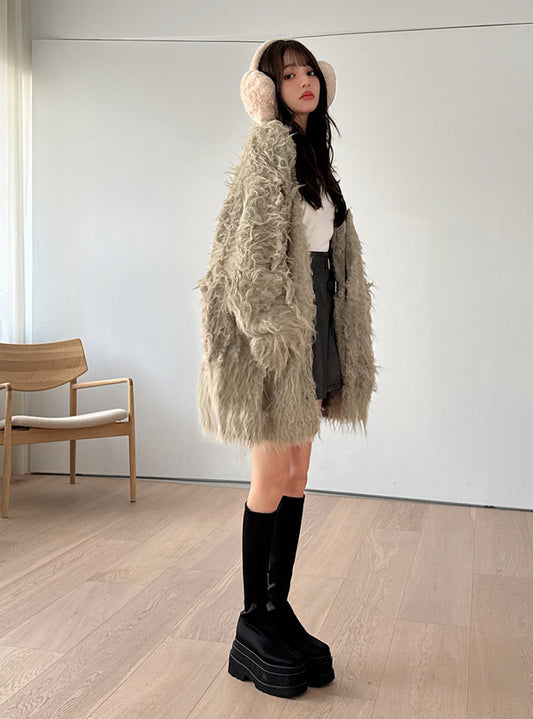 <預訂> JP 羊毛混紡長版毛絨針織開胸外套｜五色入