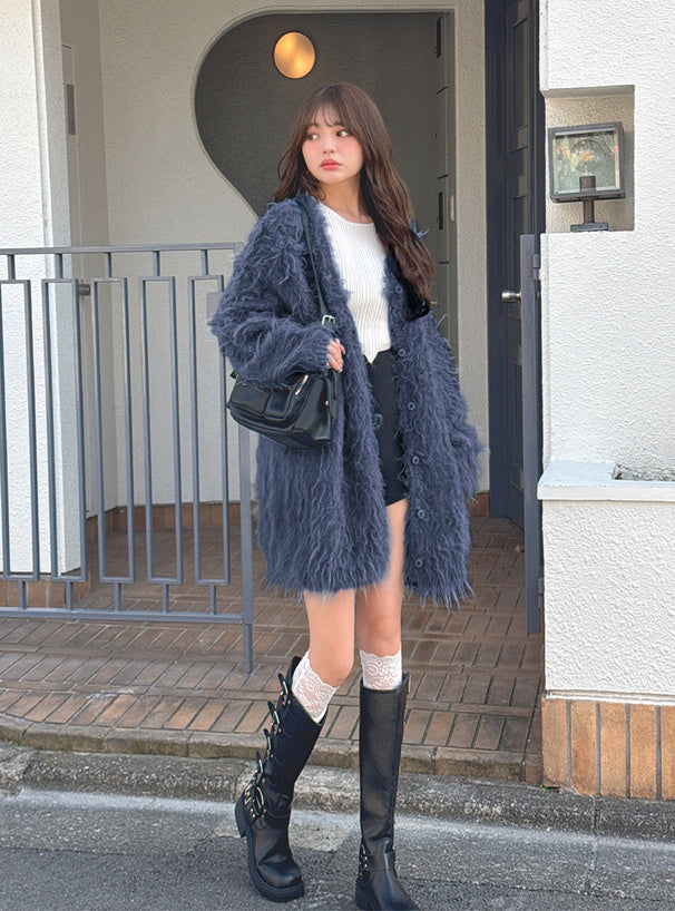 <預訂> JP 羊毛混紡長版毛絨針織開胸外套｜五色入