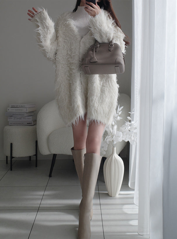 <預訂> JP 羊毛混紡長版毛絨針織開胸外套｜五色入