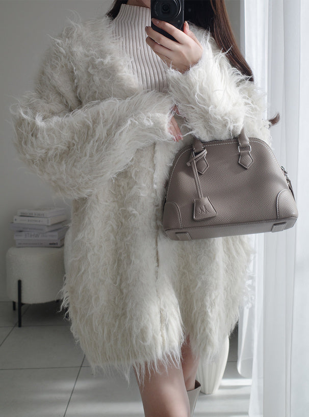 <預訂> JP 羊毛混紡長版毛絨針織開胸外套｜五色入