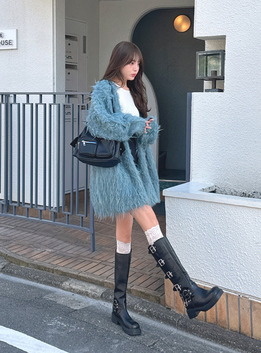 <預訂> JP 羊毛混紡長版毛絨針織開胸外套｜五色入