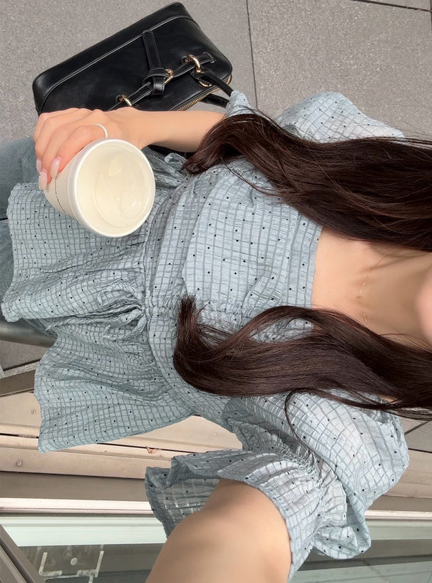 <預訂> JP 波點抽繩露肩薄紗襯衫 | 三色入
