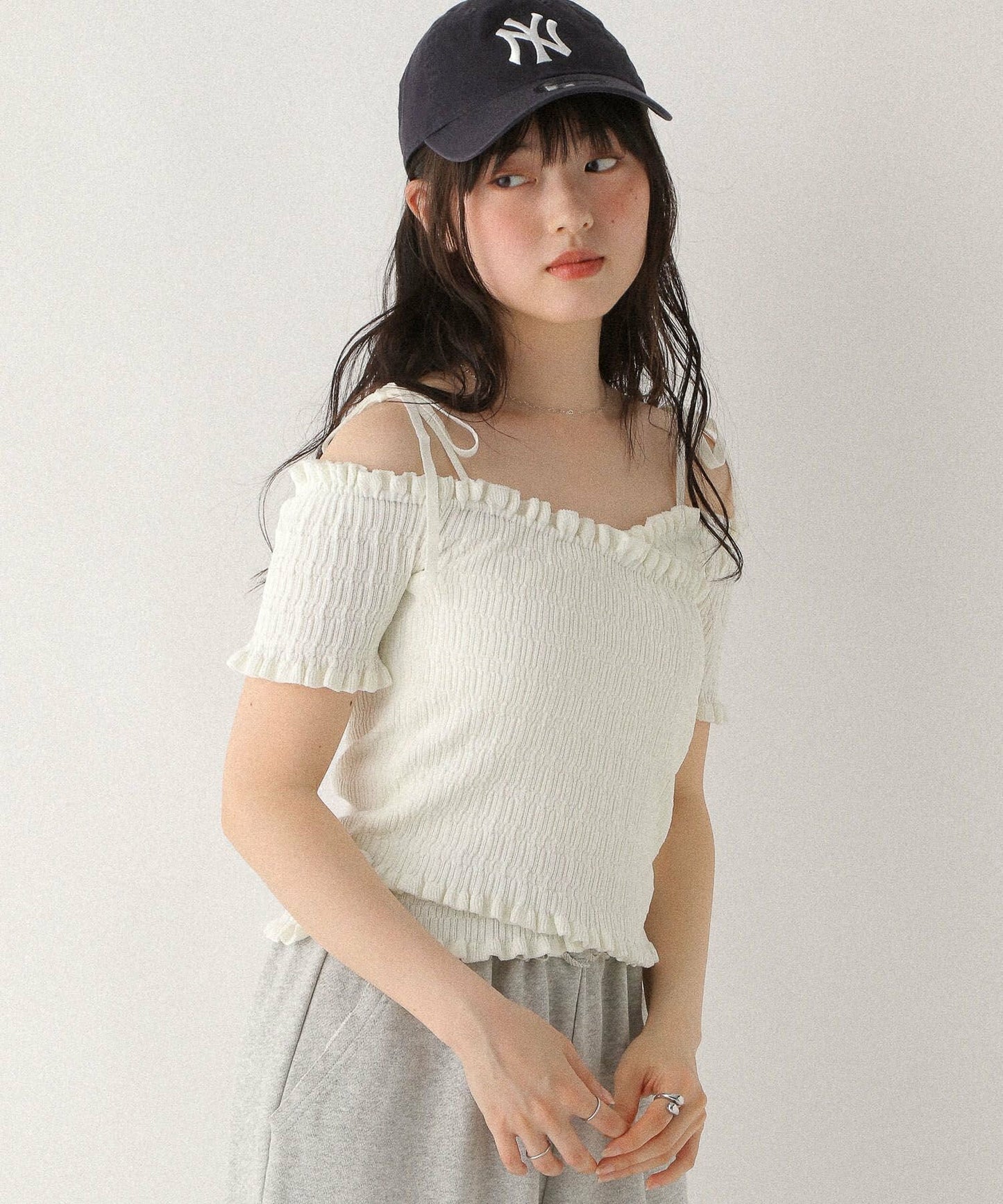 <預訂> 高質日牌Heather限時降價！露肩交叉針織短袖上衣｜兩色入