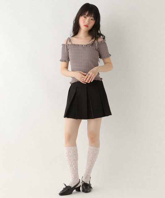 <預訂> 高質日牌Heather限時降價！露肩交叉針織短袖上衣｜兩色入