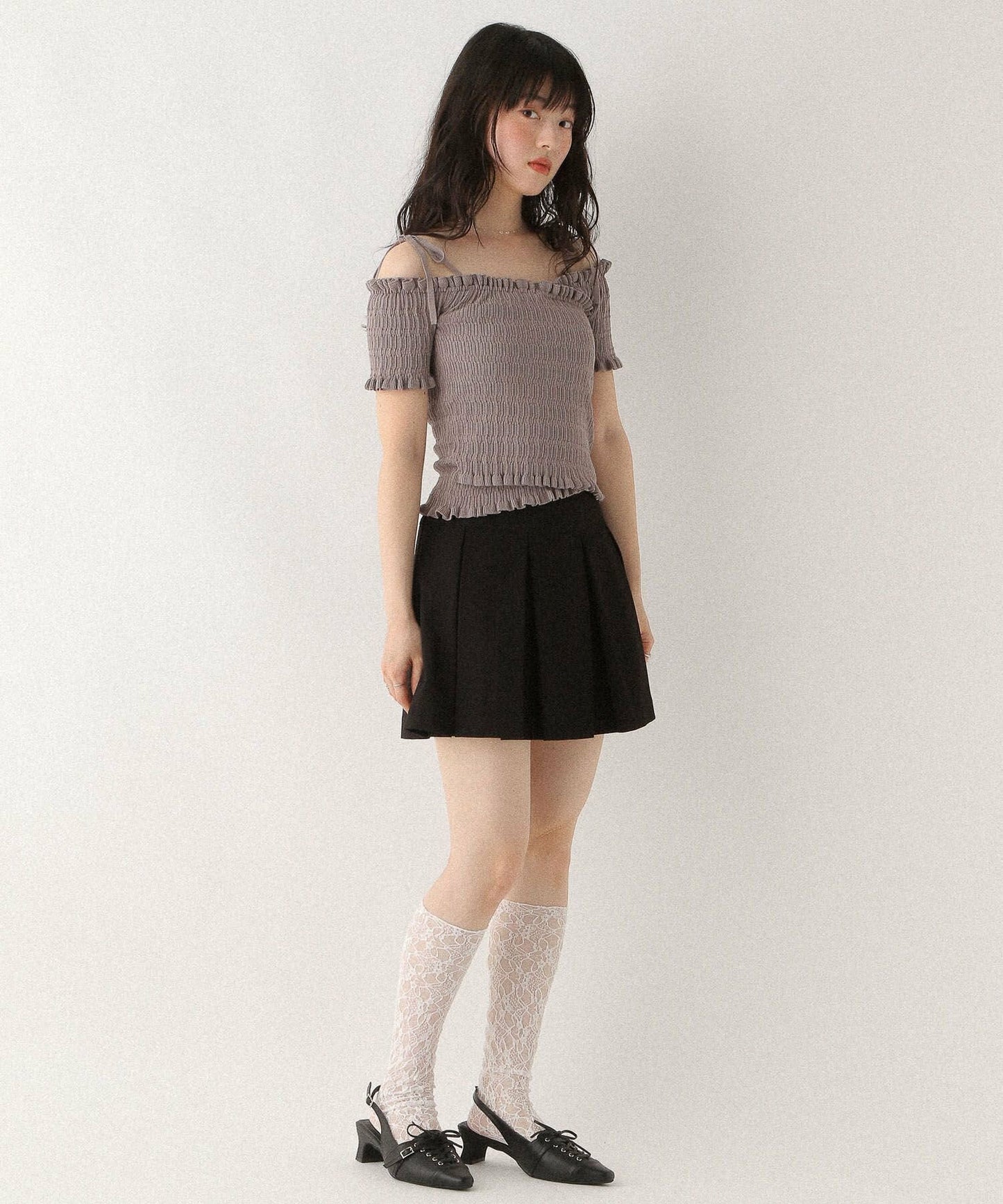 <預訂> 高質日牌Heather限時降價！露肩交叉針織短袖上衣｜兩色入