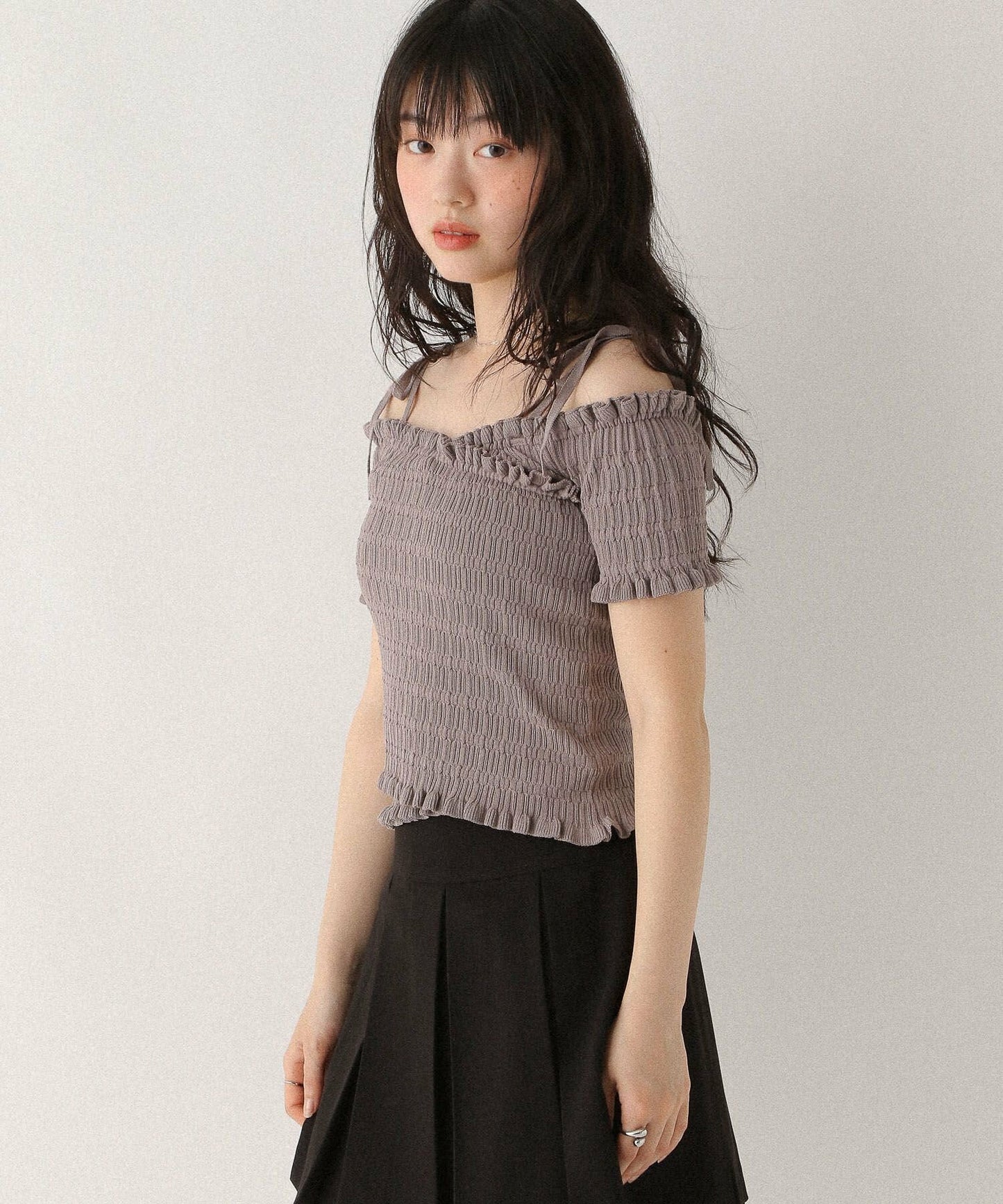 <預訂> 高質日牌Heather限時降價！露肩交叉針織短袖上衣｜兩色入