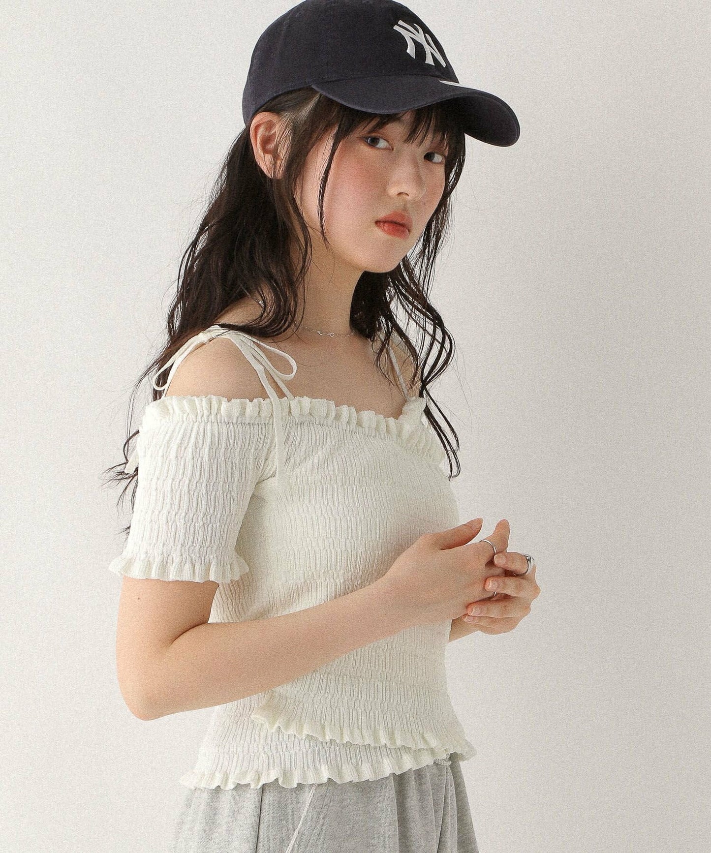 <預訂> 高質日牌Heather限時降價！露肩交叉針織短袖上衣｜兩色入