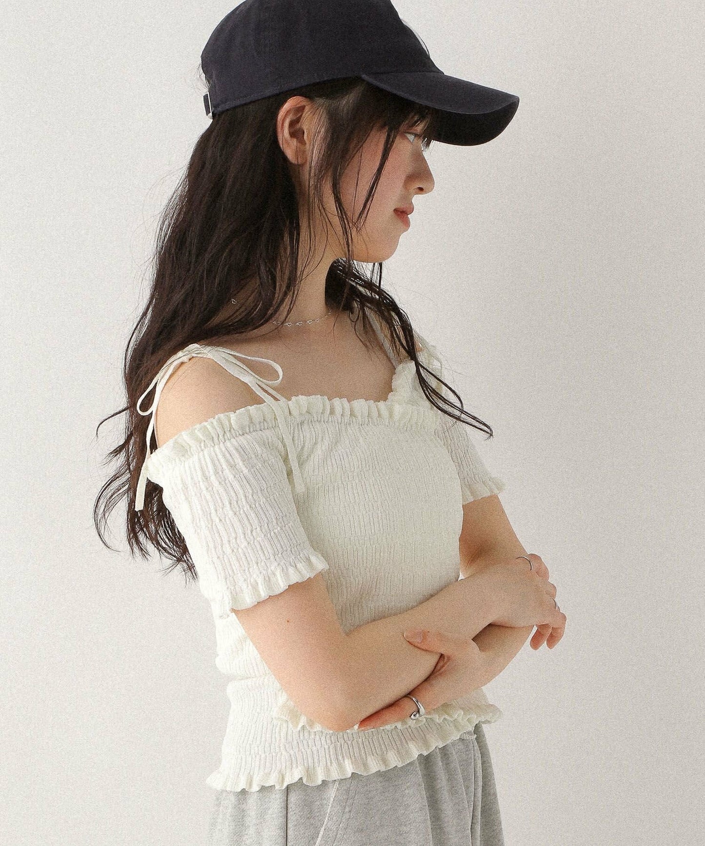 <預訂> 高質日牌Heather限時降價！露肩交叉針織短袖上衣｜兩色入