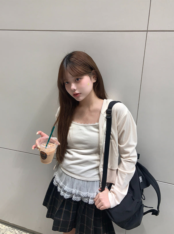 <預訂> JP 薄紗蕾絲拼接吊帶背心 | 三色入