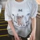 <預訂> JP 貓咪格紋蝴蝶結Tee｜三色入