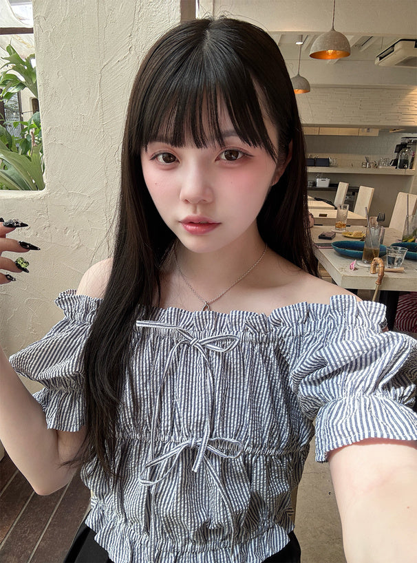 <預訂> JP 2-Ways條紋露肩襯衫｜兩色入