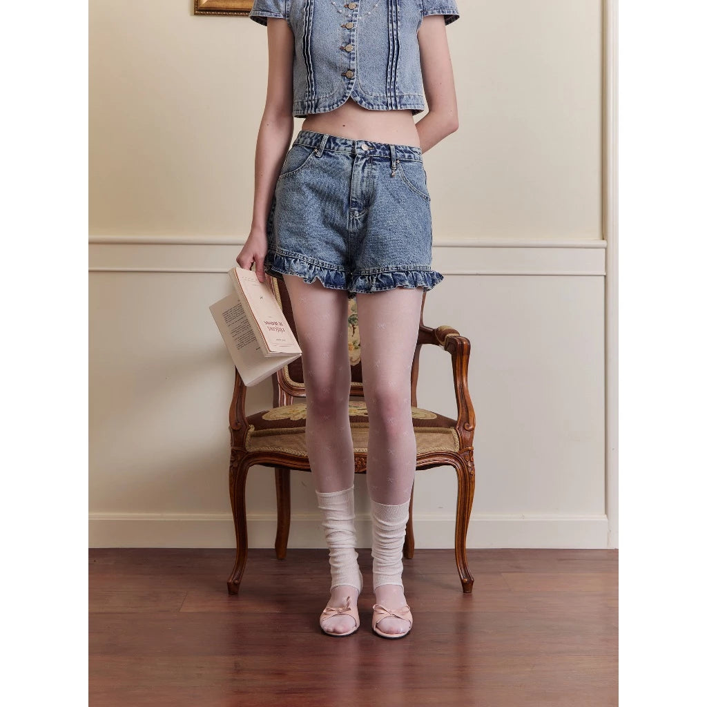 <預訂> [NEWIN!] 泰國小眾品牌🇹🇭 蝴蝶結荷葉邊牛仔短褲