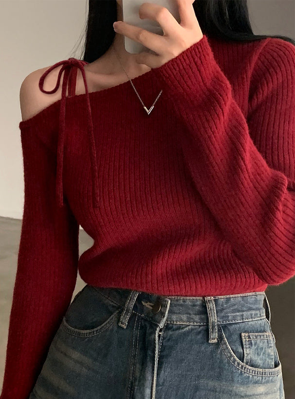 <預訂> 單肩羅紋針織上衣｜五色入