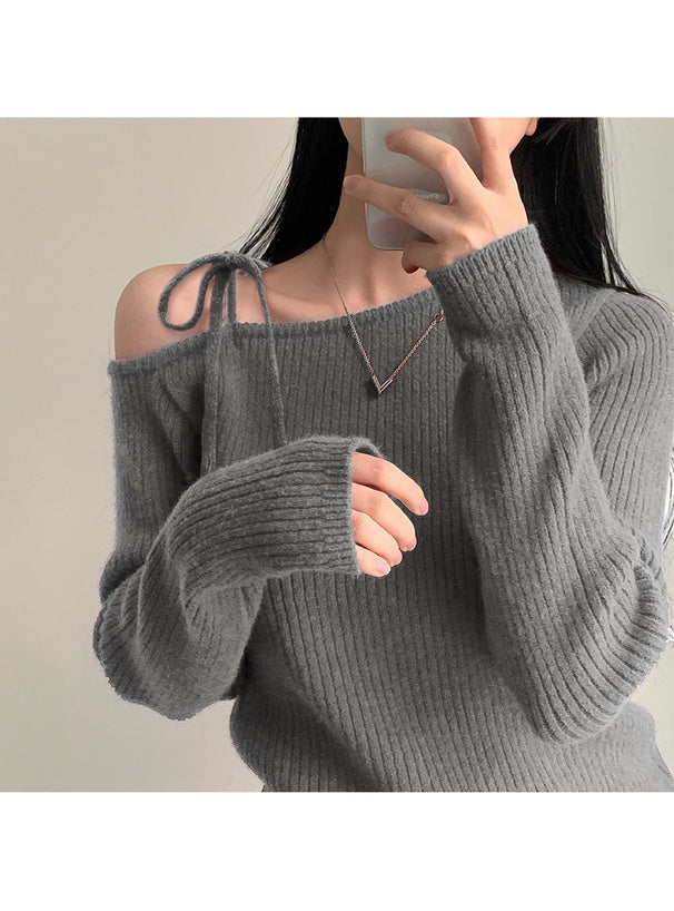 <預訂> 單肩羅紋針織上衣｜五色入