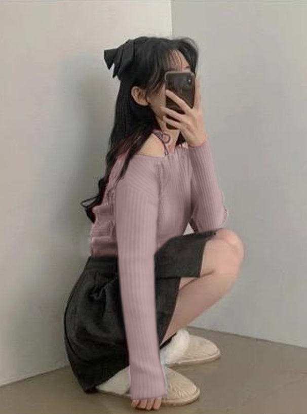 <預訂> 單肩羅紋針織上衣｜五色入