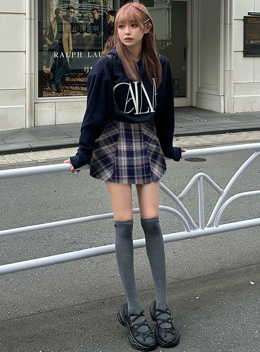 <預訂> JP 花呢格紋半身A字短裙(含打底)