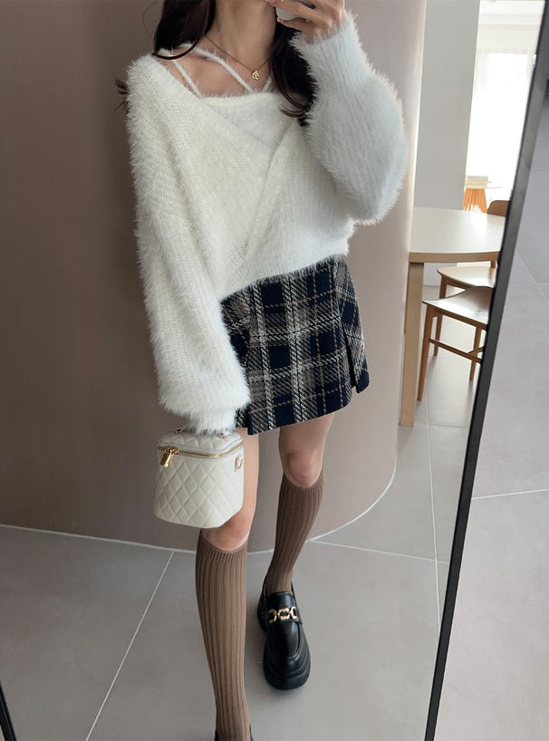 <預訂> JP 花呢格紋半身A字短裙(含打底)