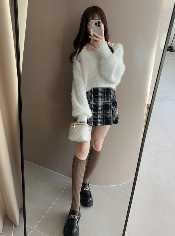 <預訂> JP 花呢格紋半身A字短裙(含打底)