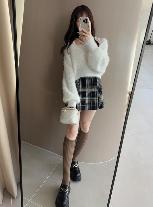 <預訂> JP 花呢格紋半身A字短裙(含打底)