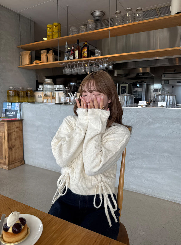 <預訂> 繫帶緞帶麻花針織上衣｜五色入