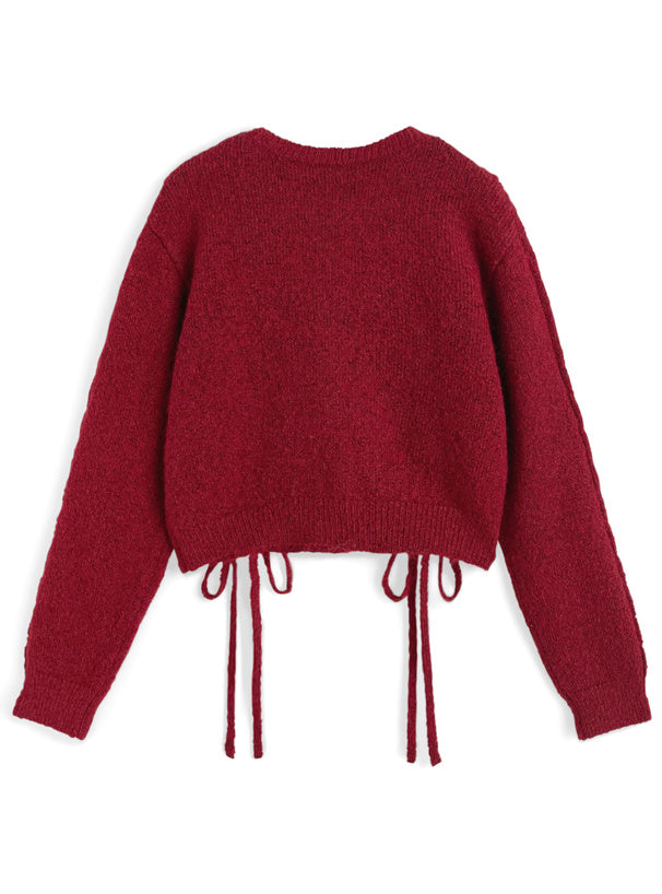 <預訂> 繫帶緞帶麻花針織上衣｜五色入