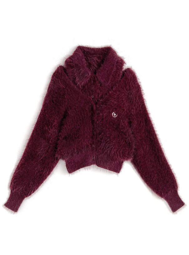 <預訂> 翻領無袖上衣+毛茸茸針織上衣兩件套裝｜兩色入