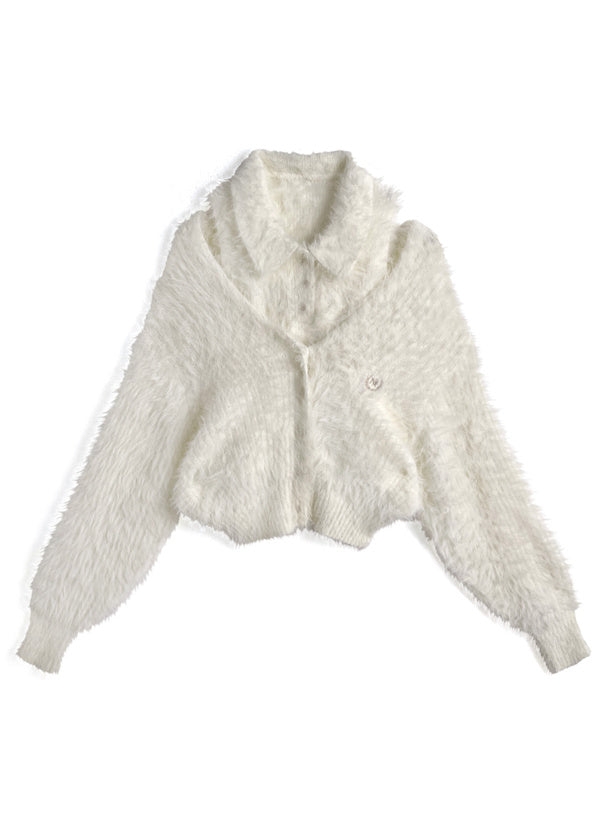 <預訂> 翻領無袖上衣+毛茸茸針織上衣兩件套裝｜兩色入