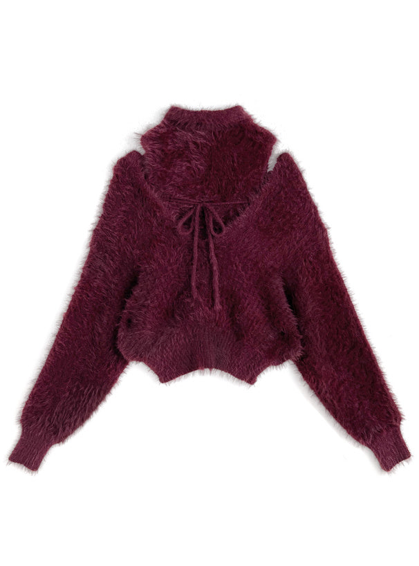 <預訂> 翻領無袖上衣+毛茸茸針織上衣兩件套裝｜兩色入