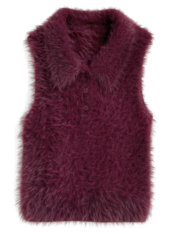 <預訂> 翻領無袖上衣+毛茸茸針織上衣兩件套裝｜兩色入