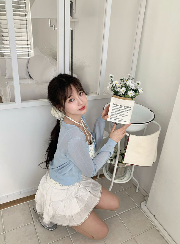 <預訂> JP 2-Ways小碎花蕾絲緞帶吊帶背心 (含可拆卸胸墊)