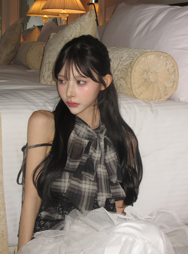 <預訂> JP 格紋圖案美式層疊緞帶襯衫