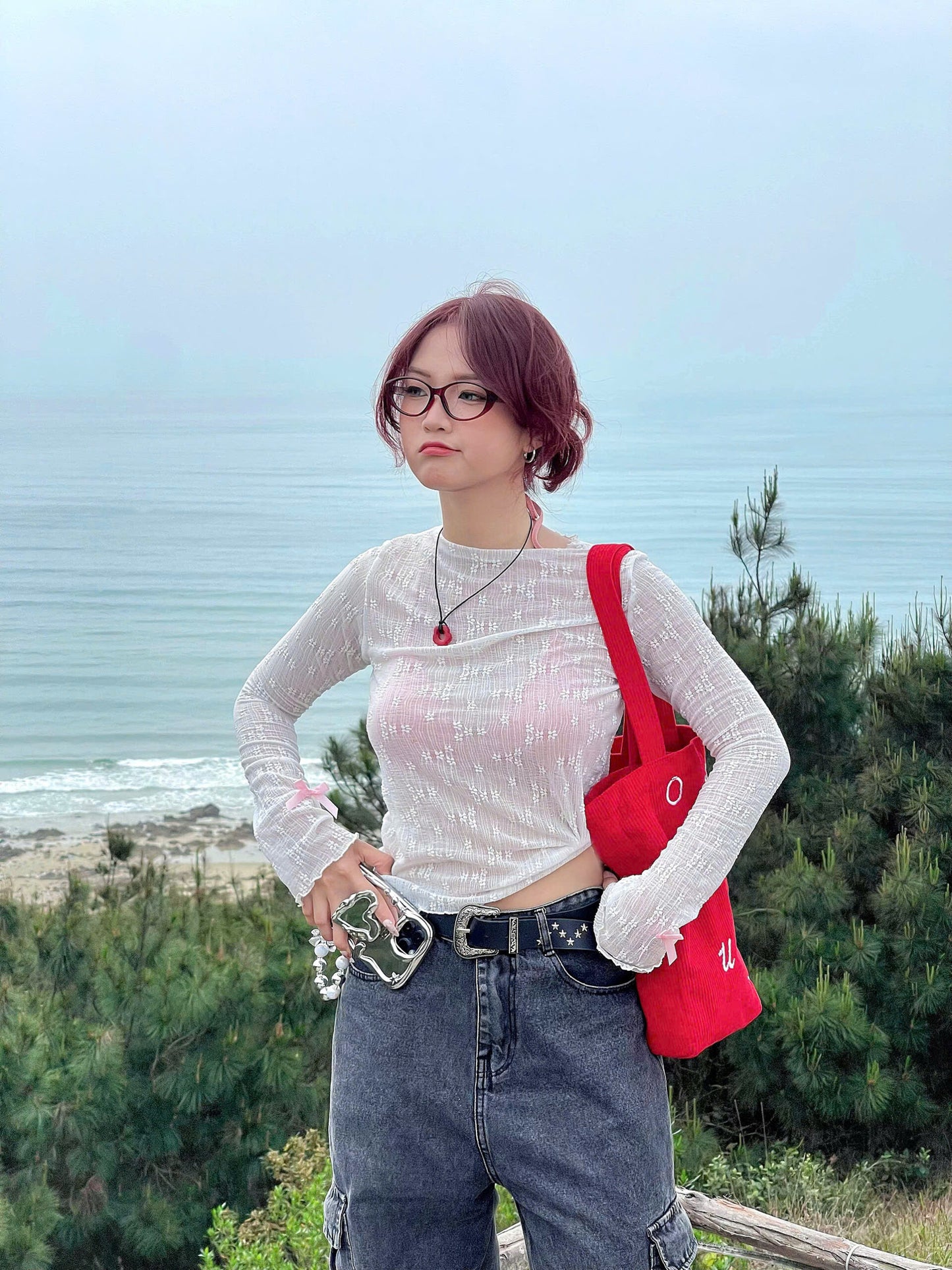 <預訂> 越南小眾品牌🇻🇳 蕾絲花朵蝴蝶結手抽透透薄上衣