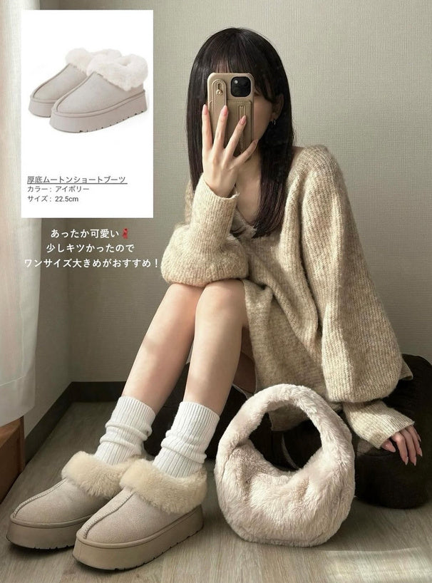 <預訂> JP 厚底羊毛皮短靴｜四色入