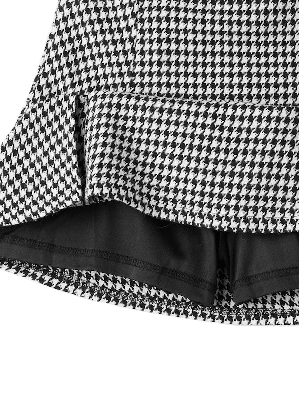 <預訂>  千鳥紋喇叭傘型短款裙(含打底)