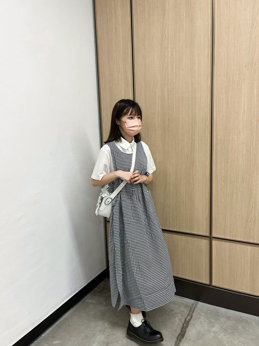 MM 查詢度極高！格仔外搭開叉綁帶連身長裙